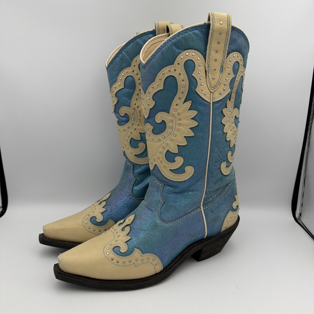 Sterling River SR2031 Turquoise Leather Cowgirl Boots Women's 9.5 M Nipped Tow
